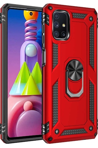 Samsung Galaxy Uyumlu M51 Kılıf Sert Silikon Yüzüklü Stand Özellikli Kapak