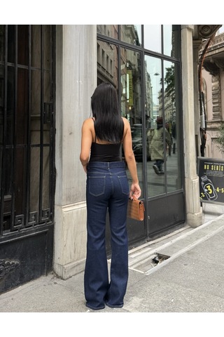 Out Of Standart Kadın Midwaist Flare Yüksek Bel Geniş Paça Jean Pantolon İndigo
