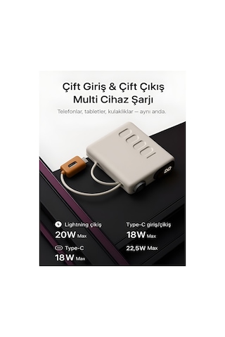 Mini Powerbank 22.5w Pd Hızlı Şarj Type-c & Lightning Kablolu Led