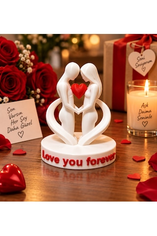 Sevgiliye Hediye Aşık Çift Figürü Love You Forever Dekoratif Biblo Romantik Masa Süsü Özel Gün Hediyesi 0