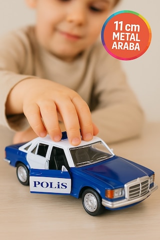 Metal Çek Bırak Taksi Polis Arabası Ve Trafik Işığı 3 Lü Set Açılır Kapı Yumuşak Lastik 11 Cm