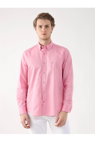 Dufy Pembe Erkek Regular Fit Brent Düğmeli Yaka Uzun Kol Gömlek - 94867 Pembe