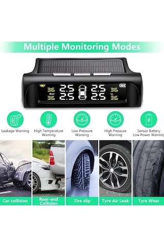 Boatshop1 Kablosuz Güneş Enerjili Tpms Lcd Lastik Basınç İzleme Sistemi 4 Tekerlekli Harici Sensör Otomobil Suv Minibüs