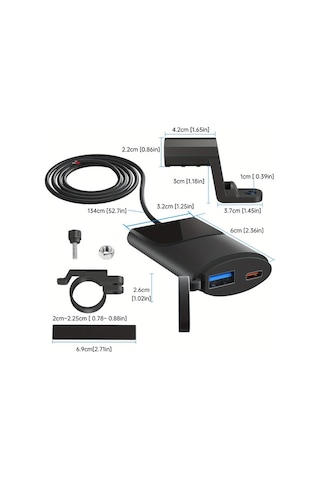 Boatshop1 Tip C Usb Ultra İnce Araç Motosiklet Telefon Şarj Cihazı Hızlı Şarj Pd Usb Dikiz Aynası Uzatma Askısı