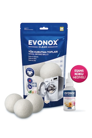 Clean 3 Adet Çamaşır Yün Keçe Kurutma Topu + 30ml Esans Koku Hediye - Doğal Ve Çevre Dostu