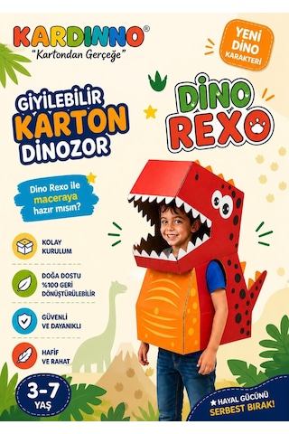 Kardinno Dino Rexo Eğitici Oyuncak Karton Giyilebilir Çocuk Kostümü Etkinlik Parti Kostümü Çok Renli
