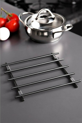 Siyah Nihale Çaydanlik Tencere Altılığı Çelik Demir Nihale Lampling Kare Metal Altlık Jüt Diğer