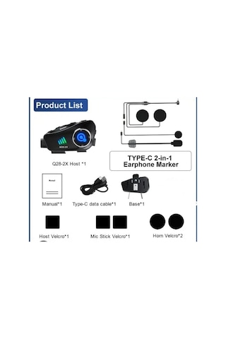 Q28 2x 2 Eşleşmeli Motosiklet Kask Bluetooth Kulaklık 1080p Kamera Su Geçirmez Intercom 51210176