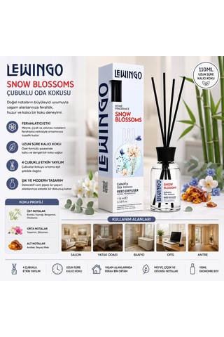 Lewingo Bambu Ortam Kokusu 110ml Cam Şişe Snow Blossoms - 24'li Paket Diğer