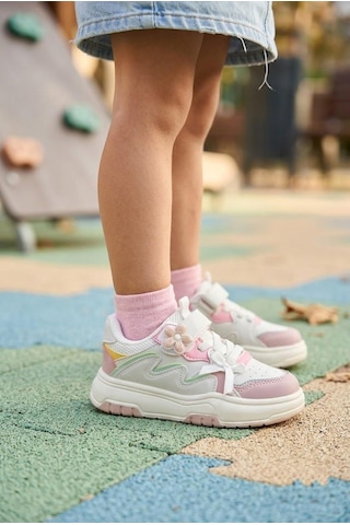 Fort Odessa Cool Fiyonk Detaylı Hafif Rahat Sneaker Kız Çocuk Ayakkabı Beyaz - Pudra