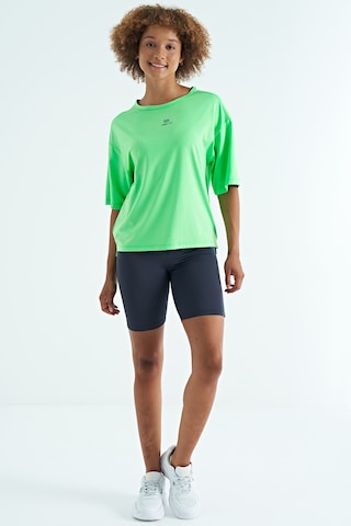Tommy Life Neon Yeşil O Yaka Baskı Detaylı Oversize Kısa Kol Kadın T-shirt - 97263 Neon Yeşil