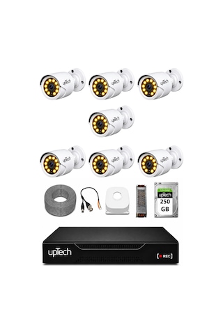 Uptech Full Hd 7 Kameralı Gece Renkli Görüş Su Geçirmez Güvenlik Kamera Seti 250 Gb Hdd 2239
