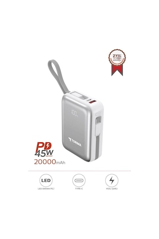 Trm-1028 Beyaz 20000 Mah Type-c Lightning Powerbank Hızlı Şarj Seyahat Ürünü Laptop Şarjı Çok Renkli