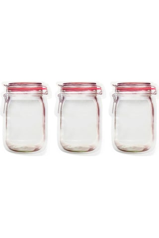 Fosenze 3 Adet Kırmızı Mason Kavanoz Desenli Pe Muhafaza Poşeti - Çift Kapaklı, Buzdolabına Uygun, Seyahat Ve Atıştırmalık Saklama Kırmızı