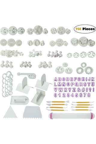 Sones 114'ü 1 Arada Fondan Kek Pişirme Dekorasyon Araçları Piston Kesiciler Çiçek Kalıpları Seti