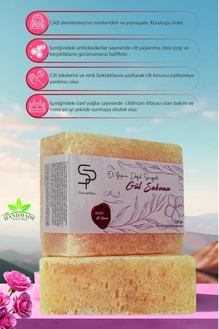 El Yapımı Doğal Süngerli Gül Sabunu