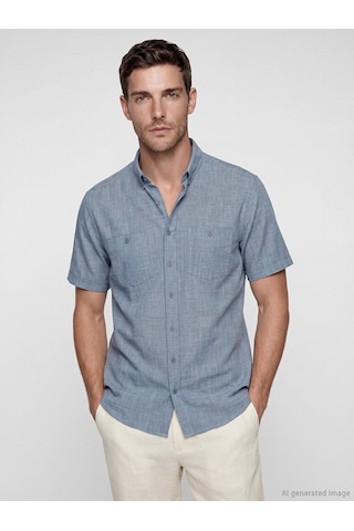 Lcwaıkıkı Classic Lacivert Regular Fit Erkek Keten Görünümlü Gömlek