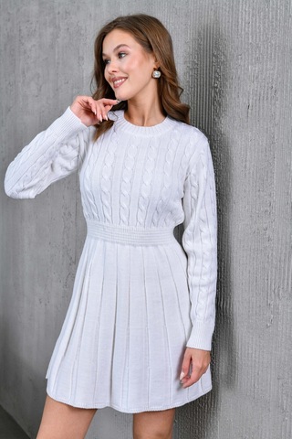 Flex Fashıon Saç Örgülü Trend Popüler Triko Mini Elbise Krem - 662242424 Krem - 662242424 Krem