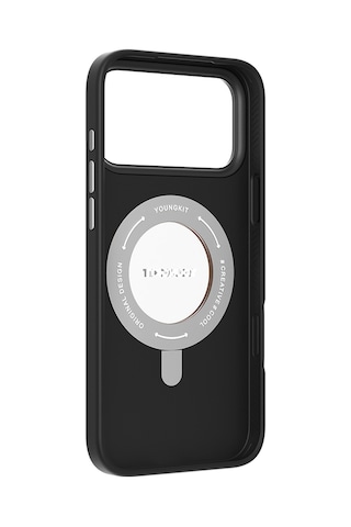 Apple Uyumlu iPhone 17 Pro Max Kılıf M-safeli Standlı Basit Mat Deri Youngkit Tech Leather Serisi Kapak Siyah Siyah