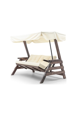 Belek Swing Ahşap Dış Mekan Bahçe Balkon & Teras Salıncağı Krem