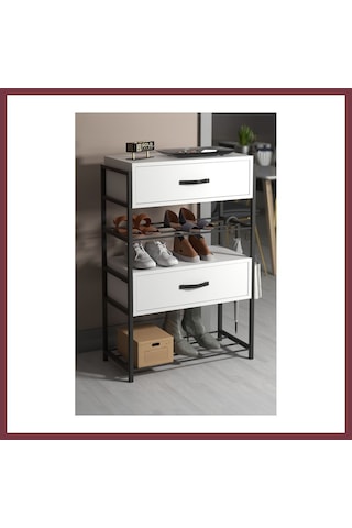 Storeşahin Ahşap Ayakkabılık Kapaklı Beyaz Shn0720