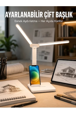 Hepsi Ayarlanabilir Kısılabilir Led Masa Lambası Entegre Kalemlik Ve Telefon Tutucu Özellikli Yeni Nesil Najmaddin Çok Renkli