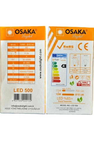 Osaka 10w 75w 3000k Günışığı E27 Duylu Dim Edilebilir Led Ampul 10 Adet