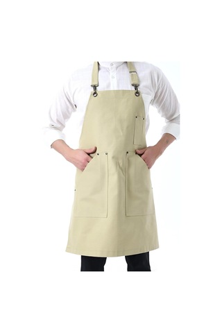 Barista Boyundan Askılı Önlük Kanguru Cepli - Bej Çok Renkli