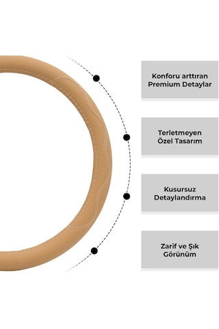 Oto Geçme Direksiyon Kılıfı Desenli Suni Deri Bej Renk Teq-012be