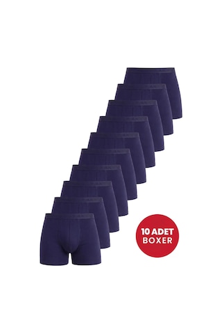 Hadpols Premium Baba Hediyesi İç Giyim Rahat Kesim Erkek Lacivert Boxer 10'lu Paket Pamuklu Likralı