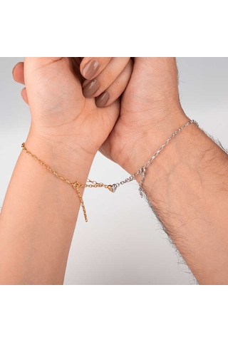 Gümüş Rodyum Rose Çift Kalpli Aşk Bileklik