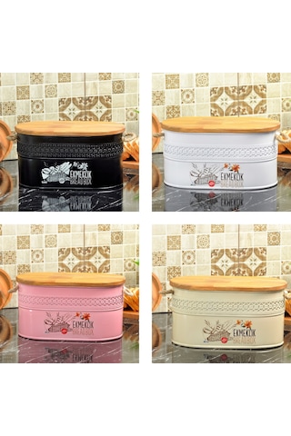 Ferforje Ahşap Kapaklı Kesme Tahtalı Ekmeklik Beyaz