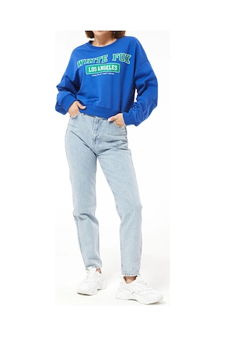 Tex Republic Kadın Siyah Baskılı Sweatshirt Mavi