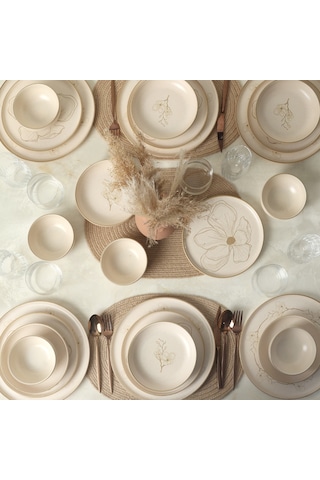 Keramika Taupe Bloom Nordıc Yemek Takımı 24 Parça 6 Kişilik 22519-20-28-29 Kahverengi