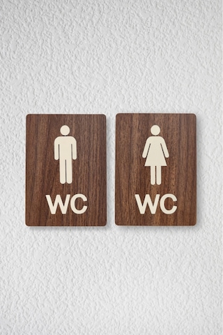 Kadın-erkek Wc Yönlendirme Levhası- İkili Set - Ceviz