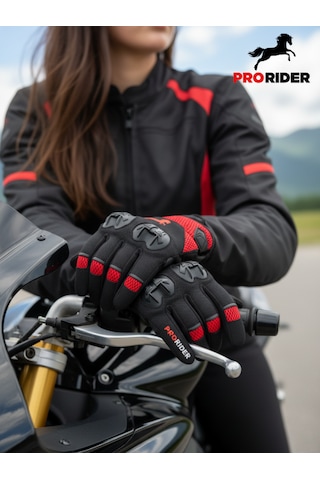 Yüksek Korumalı Kadın Motosiklet Eldiveni Kırmızı Avuç İçi Slider Korumalı