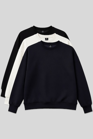 Tommy Life Basic Oversıze O Yaka 3lü Paket Siyah-lacivert- Ekru Kadın Sweatshirt - 97053 Siyah - Lacivert