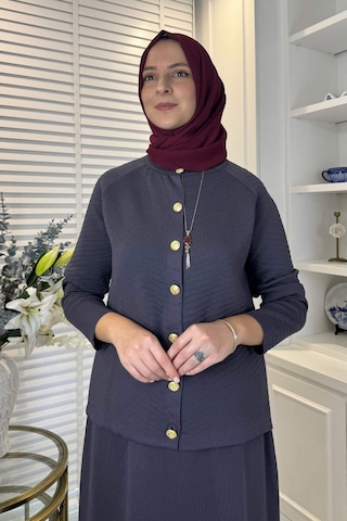 Rabia Şamlı Melis Çelik Örme Triko Takım Antrasit Çok Renkli