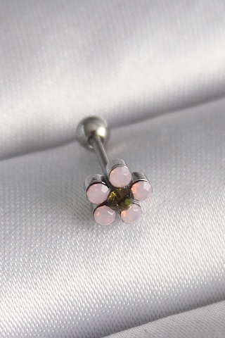 Forwhat Zarif Kadın İçin Silver Çelik Zirkonlu Çiçek Tarz Tragus Piercing Çok Renkli