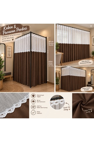 Kuzucuk Home Karesi Kabin Perdesi & Paravan Perdesi Açık Kahve