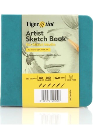 Tigertint Sert Kapak Eskiz Defteri 140 G 12x12 Cm 80 Yaprak Turkuaz 100140127