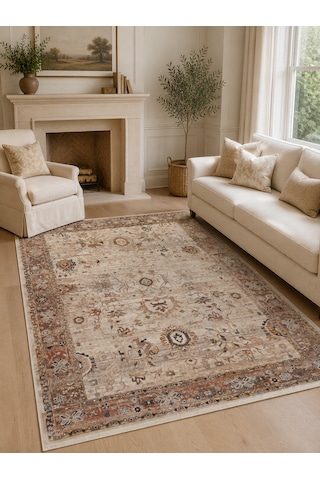 Eko Halı Pietra Pta 22 Cream Brown Sıcak Renk Tonlarını Etnik Desenlerle Buluşturan Yumuşak Tuşeli Salon Halısı Oturma Odası Halısı Mutfak Halısı Modern Makine Halısı Kahverengi