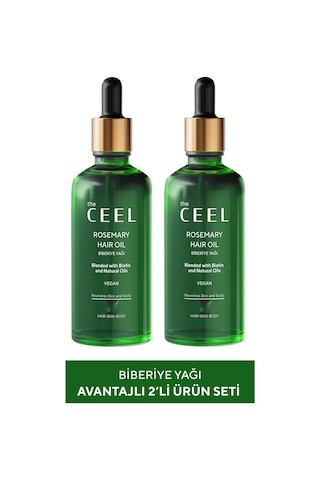 The Ceel 2'li Biberiye Yağı Sac Dökülmesi ve Aşırı Yıpranmış Saçlar için Biotin Özlü Saç Bakımı 50 ml