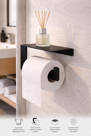Siyah Tuvalet Kağıtlığı - Dayanıklı Banyo & Tuvalet Düzenleyici