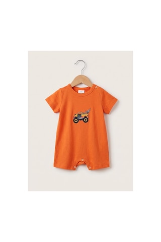 Fuar Baby Miniklere Özel Kız & Erkek Bebek Pamuklu Kısa Paça Tulum Turuncu Araba Desenli