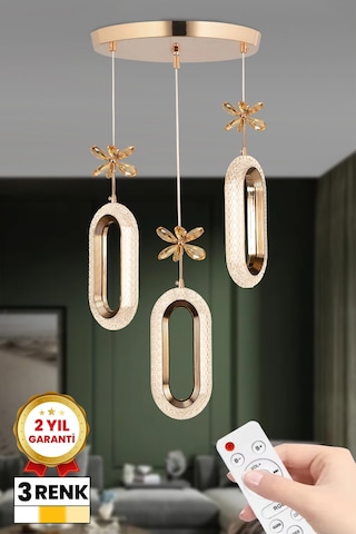 3 Renk Kumandalı 3 Lü Yüzük Led Avize Gold Kasa Modern Ledli Avize Gold - 850440200 Gold - 850440200 Gold