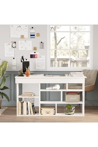 Corner Kitaplık Raflı Çalışma Masası Çam-antrasit Cor5-w Beyaz