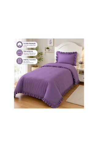 Fırfırlı Nevresim Takımı Lilac Tek Kişilik 2 Parça 160 X 220 Cm Lila