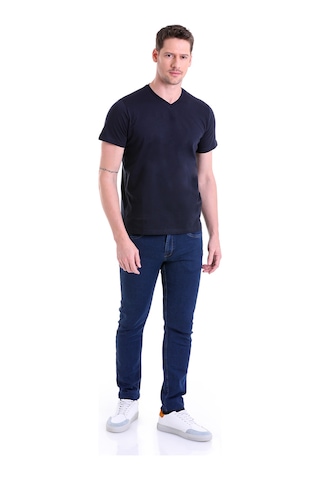 Hatemoğlu Düz Slim Fit Pamuk V Yaka Erkek Tişört - Lacivert