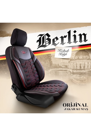 Panda Berlin Serisi Jakar Kumaş Oto Koltuk Kılıfı - Siyah - Kırmızı
